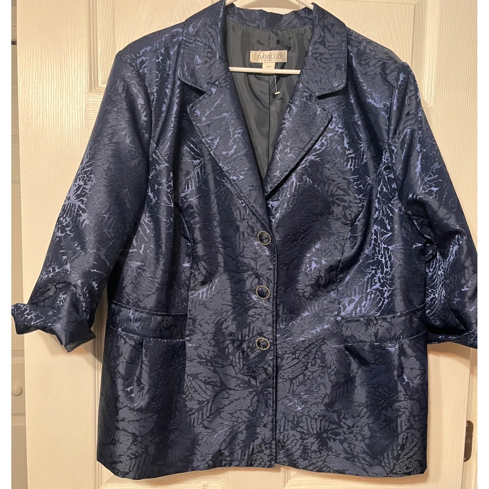 Danillo Woman Navy Blue Jacquard Skirt Suit 22W Blazer Pencil Skirt Bride Mom - Picture 2 of 9